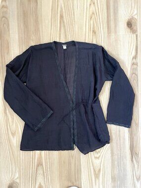 Dosa 100% Silk Wrap Blouse Topper V-Neck Boho Drop Sleeve Classic Black size XS